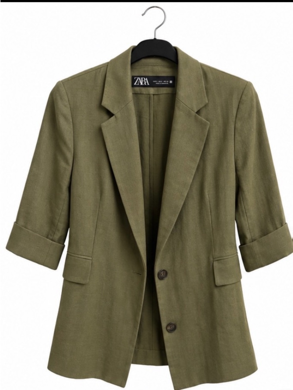 ZARA Olive Green Linen Relaxed Blazer Jacket